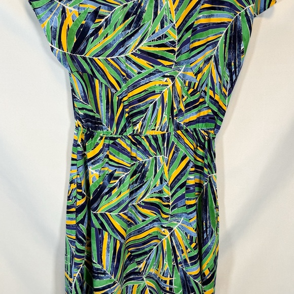 Halogen V-neck Faux Wrap Dress Midi Tropical Office Colorfull Beachy Vacation - Picture 2 of 6